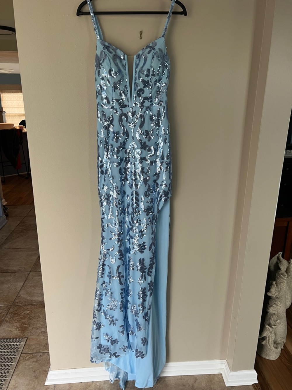Sky Blue Sequin Evening Gown